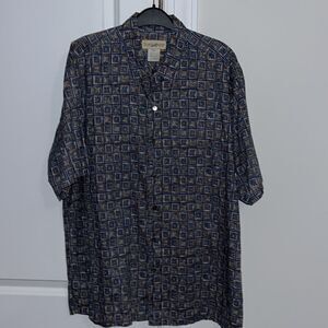 BLUE Taupe Travelsmith Cotton Lawn travel button down vacation business shirt L